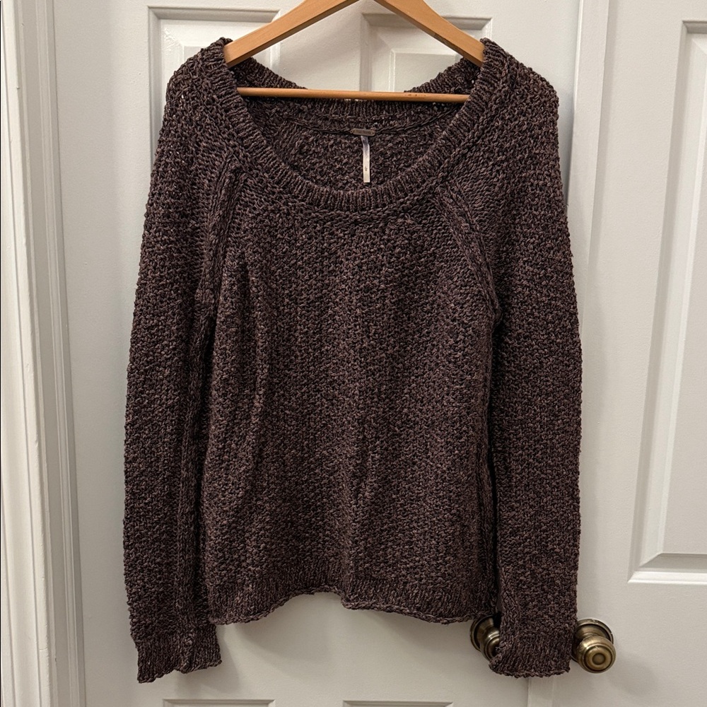 Free People Brown Loose Neck Knit Sweater